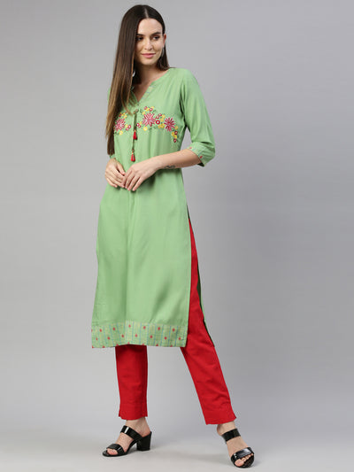 Neeru'S Pista Green Color Rayon Fabric Kurta