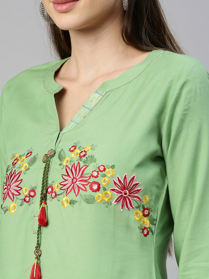 Neerus Pista Green Color Rayon Fabric Kurta