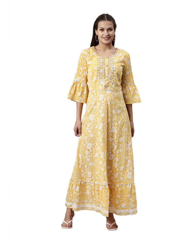 Neerus Yellow Color Mulmul Fabric Kurta