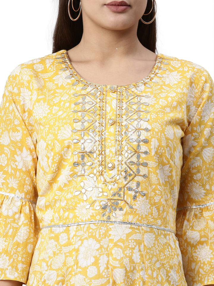 Neerus Yellow Color Mulmul Fabric Kurta