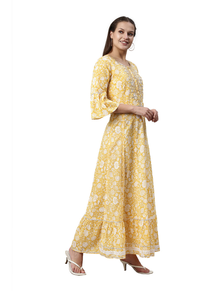 Neerus Yellow Color Mulmul Fabric Kurta