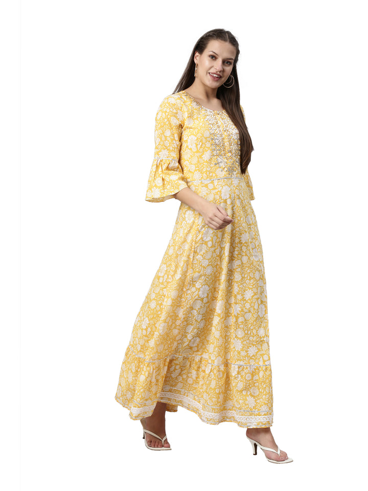Neerus Yellow Color Mulmul Fabric Kurta