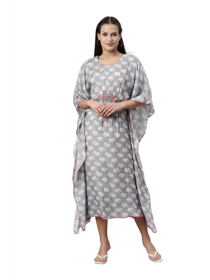 Neerus Grey muslin woven kaftan kurti - front view
