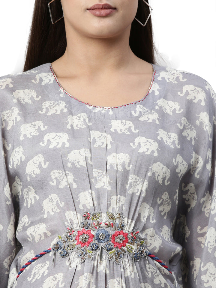 Neerus Grey muslin woven kaftan kurti - back view