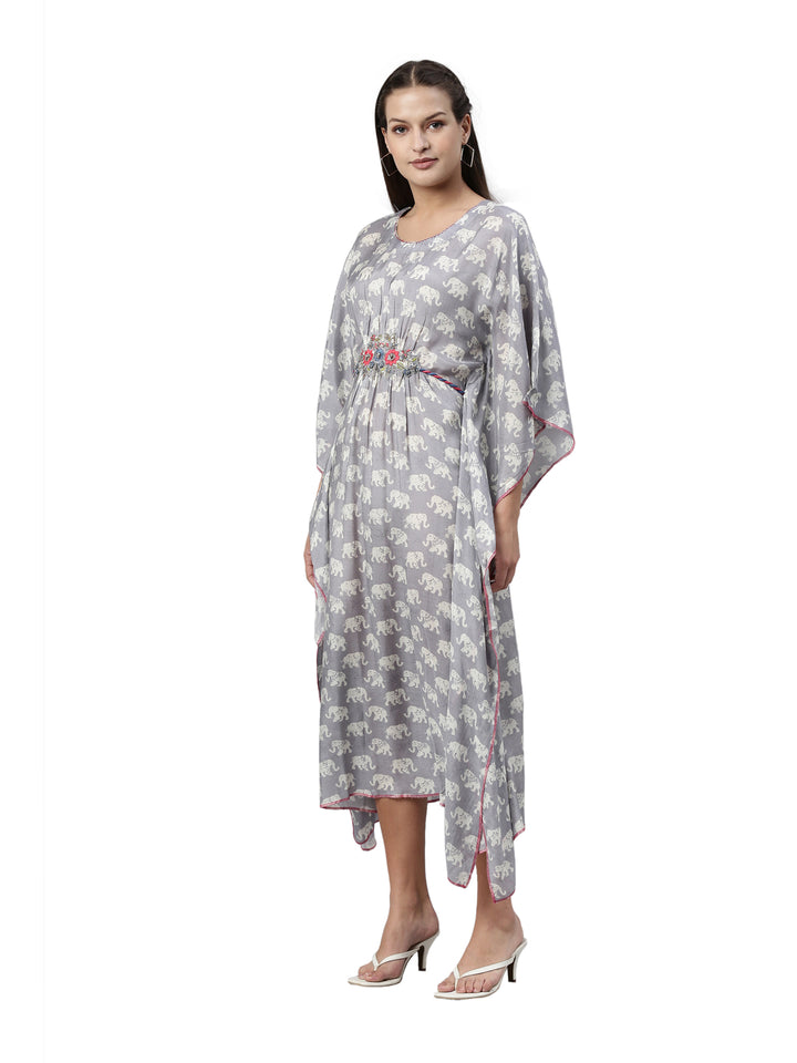 Neerus Grey muslin woven kaftan kurti - side view