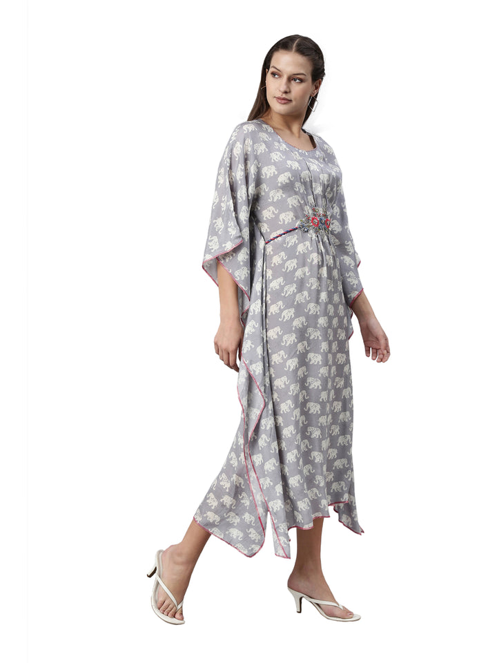 Neerus Grey muslin woven kaftan kurti - detail view 1