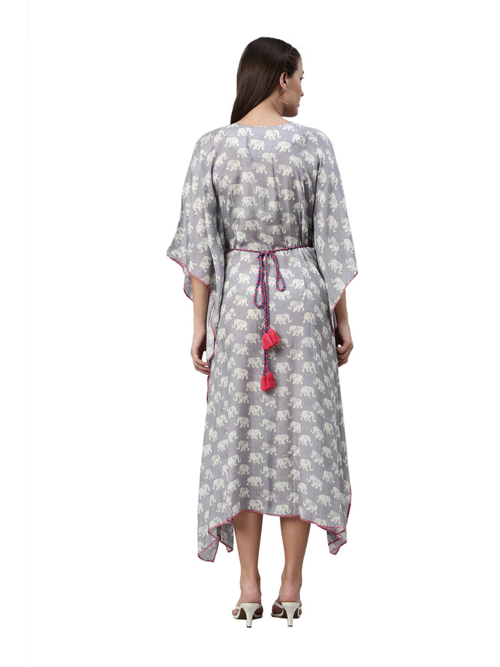 Neerus Grey muslin woven kaftan kurti - detail view 2