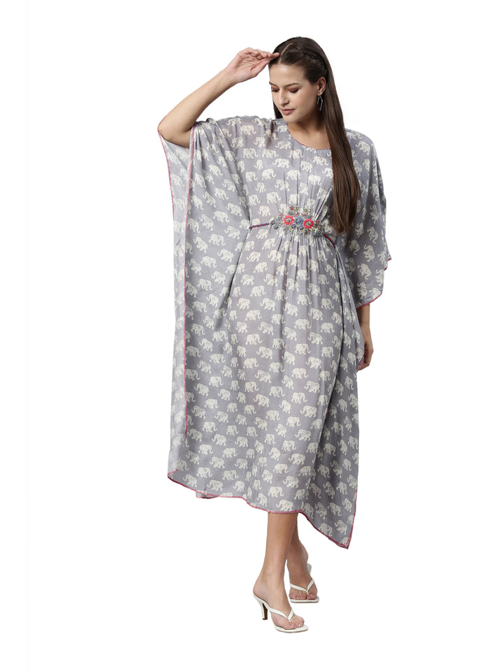 Neerus Grey muslin woven kaftan kurti - detail view 3
