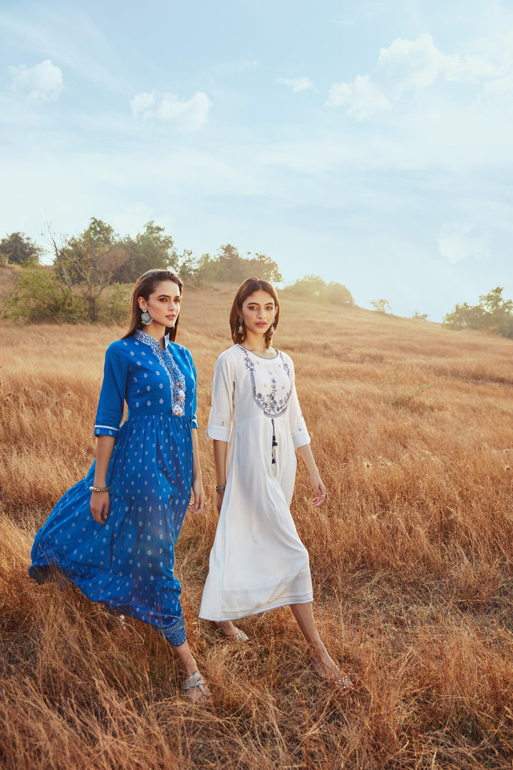 Neerus Off White Color Rayon Fabric Kurta