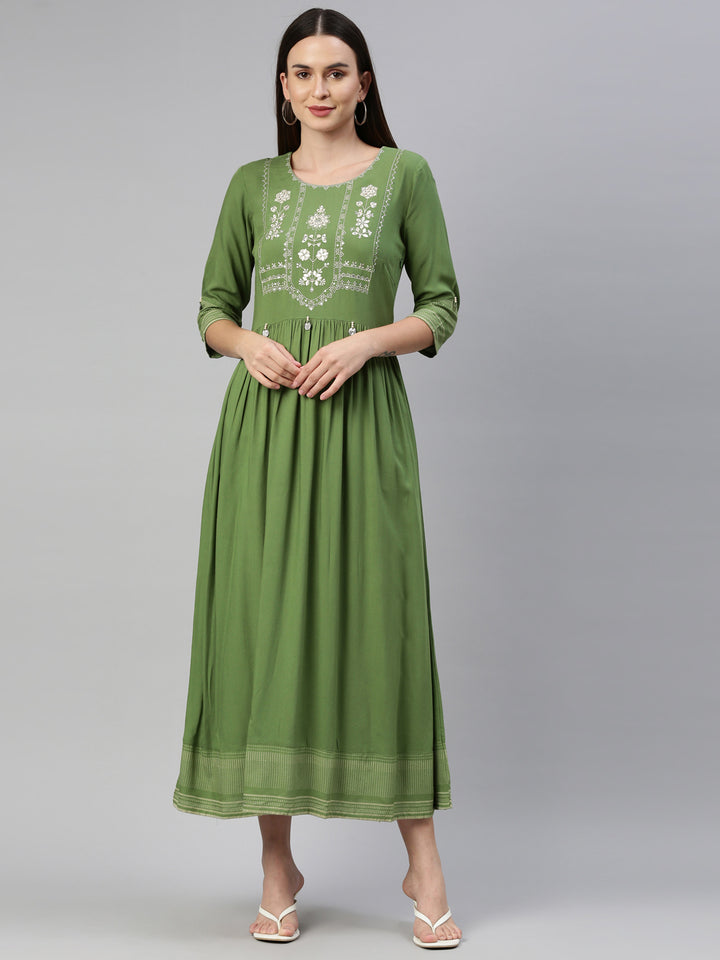 Neerus Green Color Rayon Fabric Kurta
