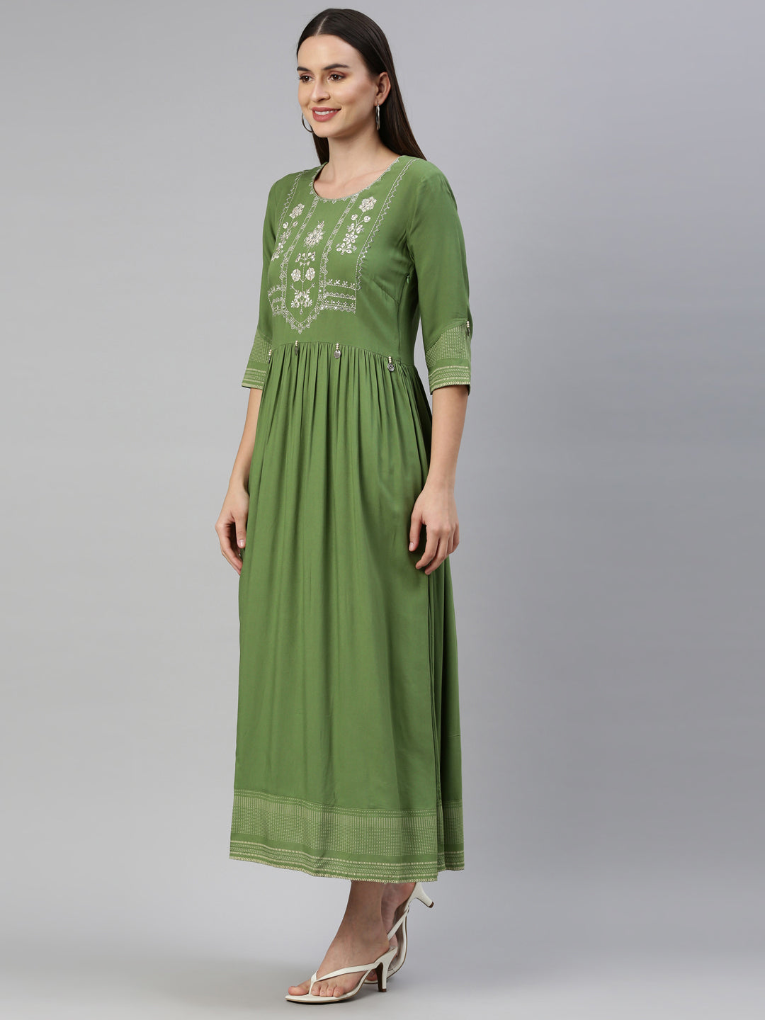 Neerus Green Color Rayon Fabric Kurta