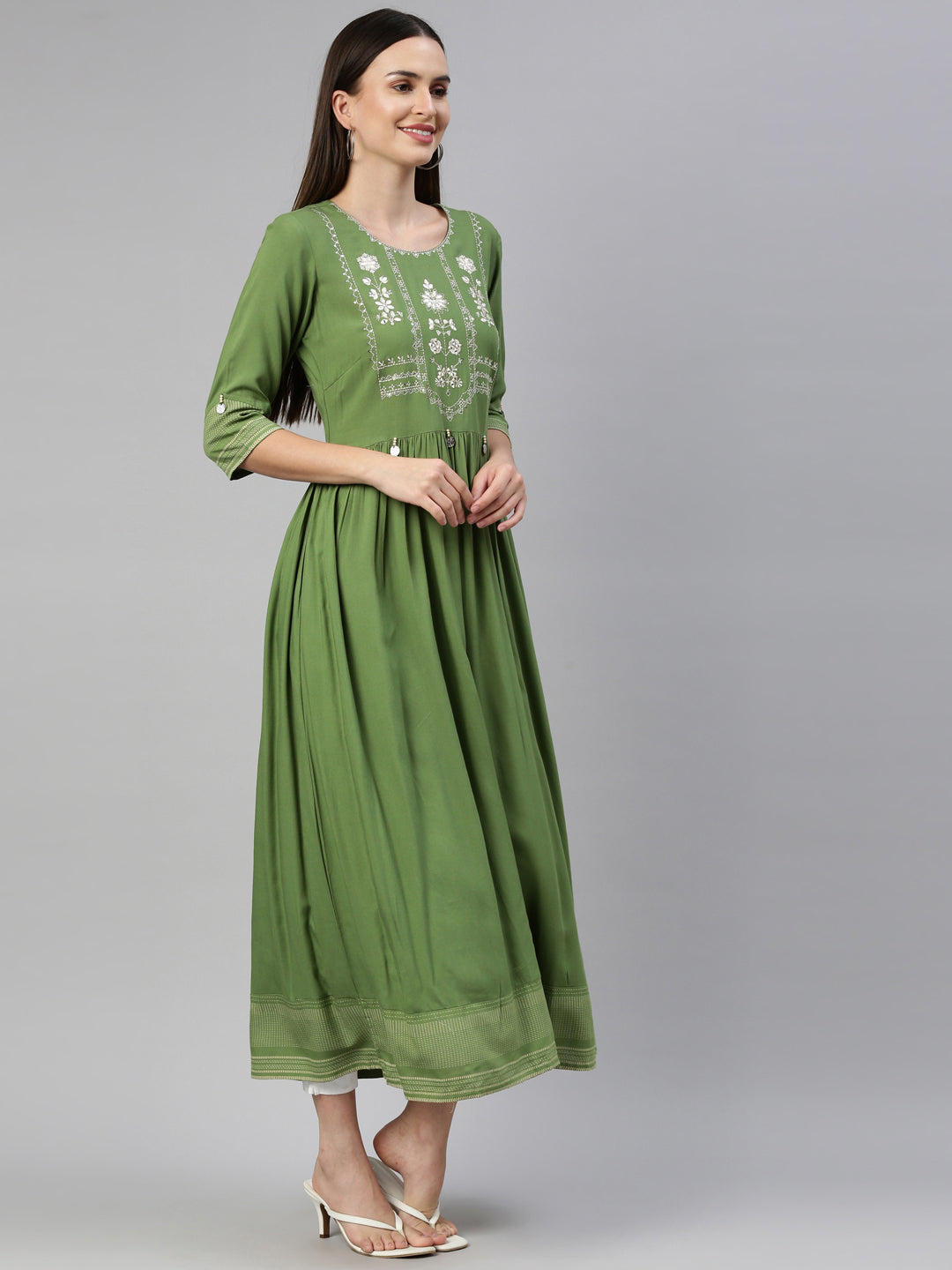 Neerus Green Color Rayon Fabric Kurta