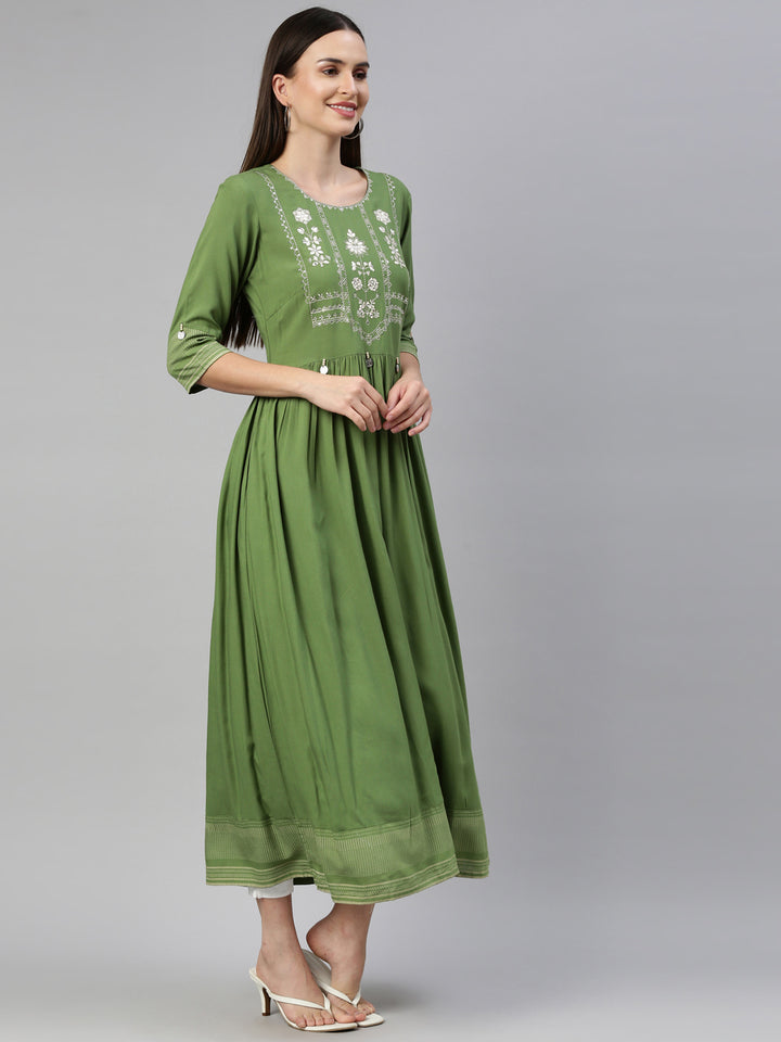 Neerus Green Color Rayon Fabric Kurta