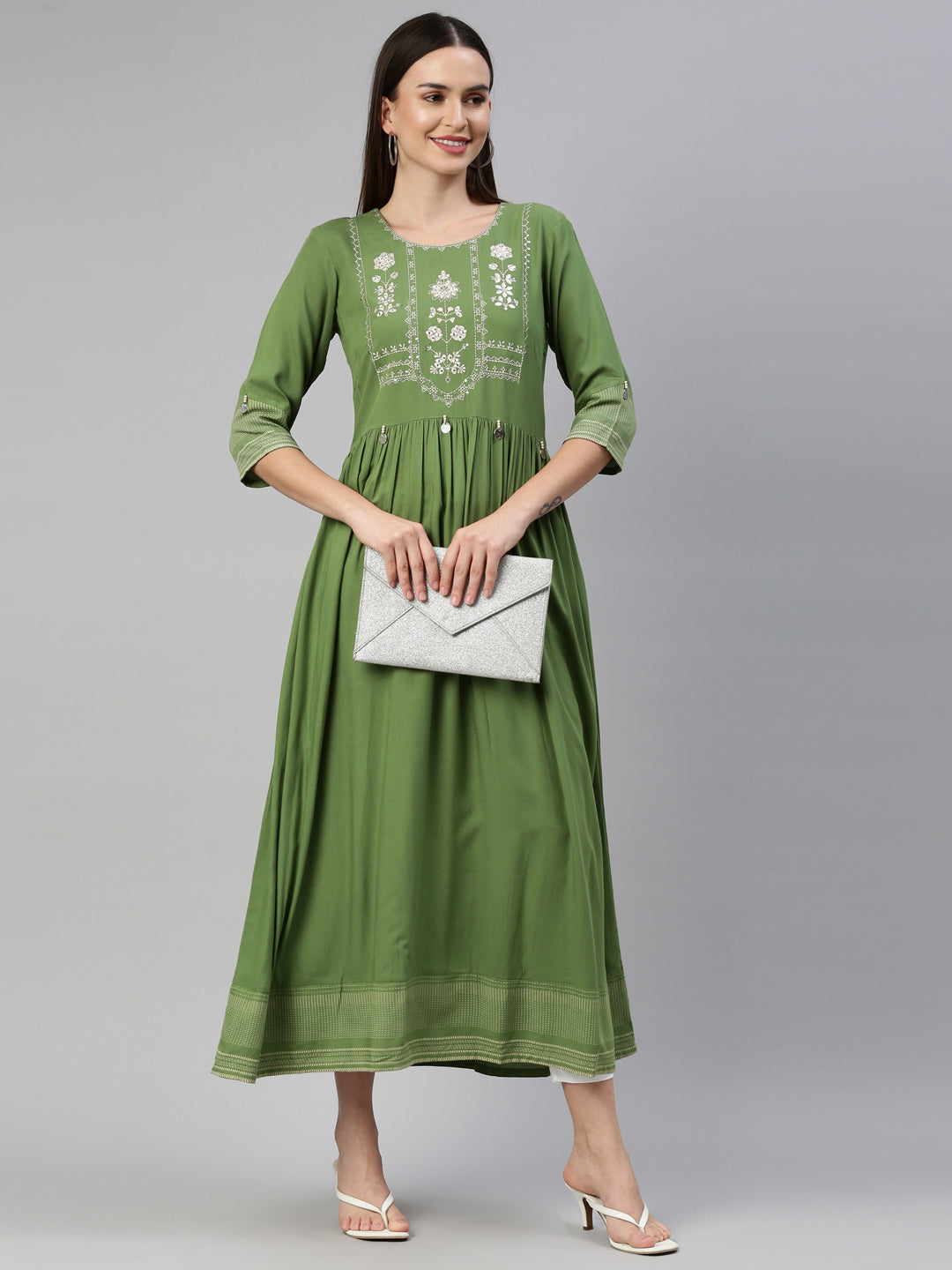 Neerus Green Color Rayon Fabric Kurta