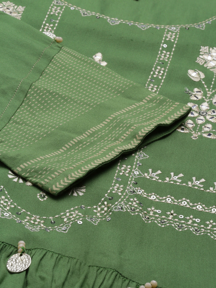 Neerus Green Color Rayon Fabric Kurta