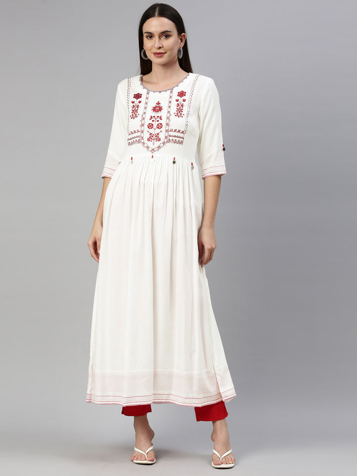 Neerus Off White Color Rayon Fabric Kurta