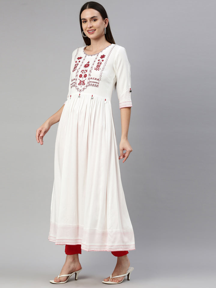 Neerus Off White Color Rayon Fabric Kurta