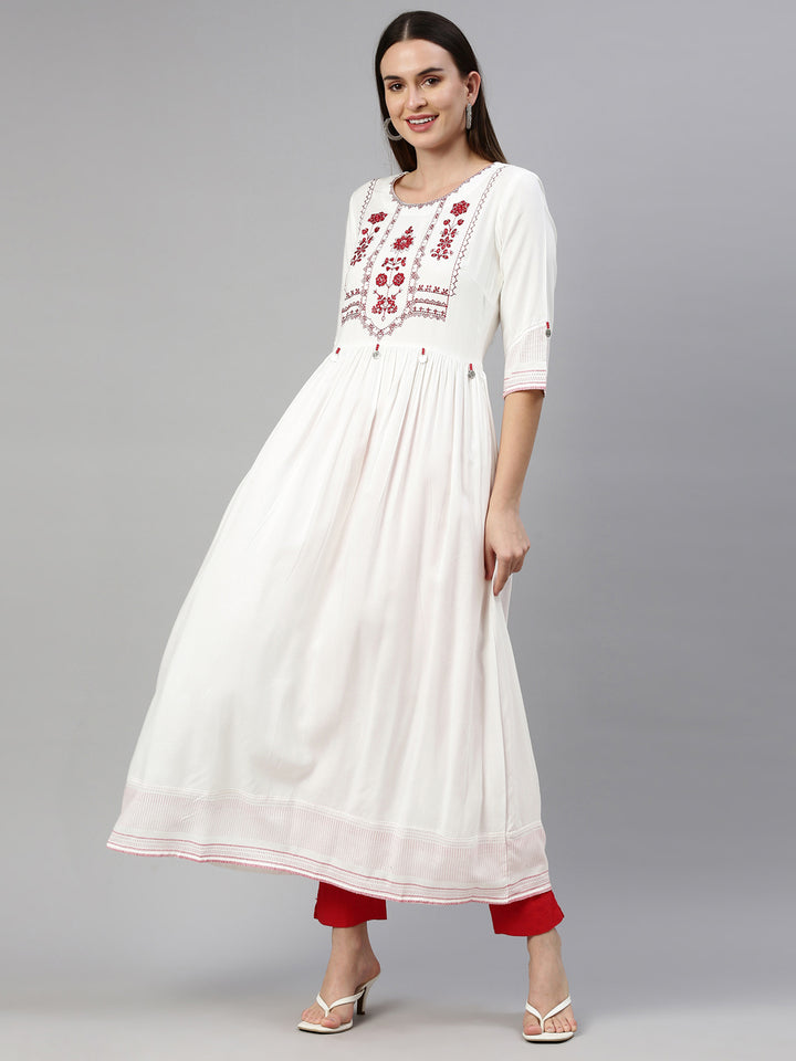 Neerus Off White Color Rayon Fabric Kurta