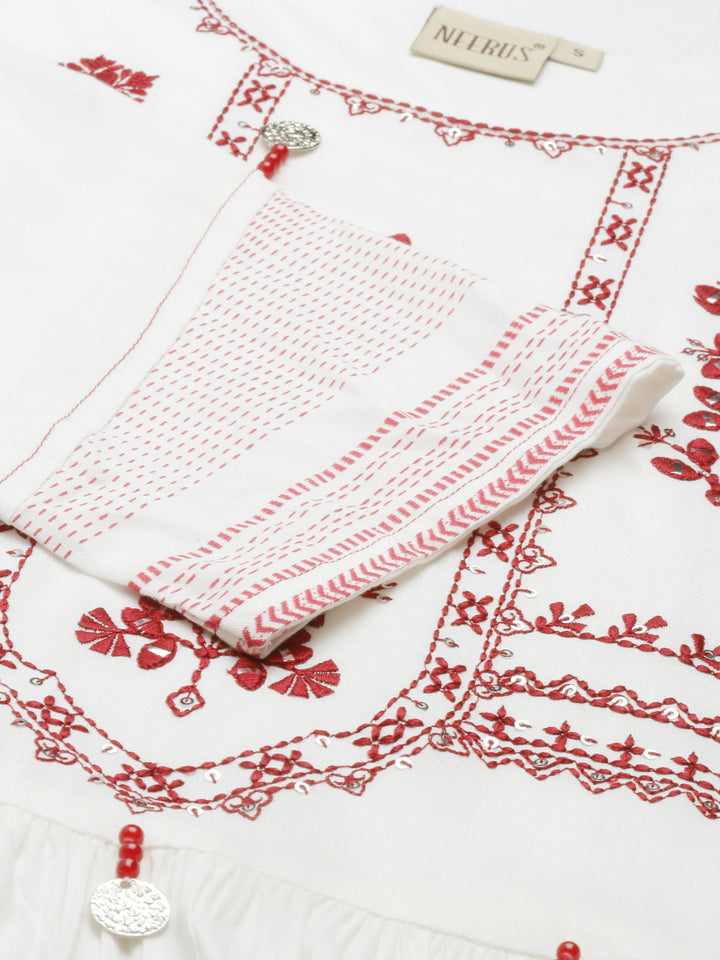 Neerus Off White Color Rayon Fabric Kurta