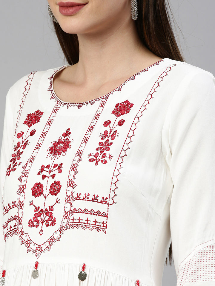 Neerus Off White Color Rayon Fabric Kurta