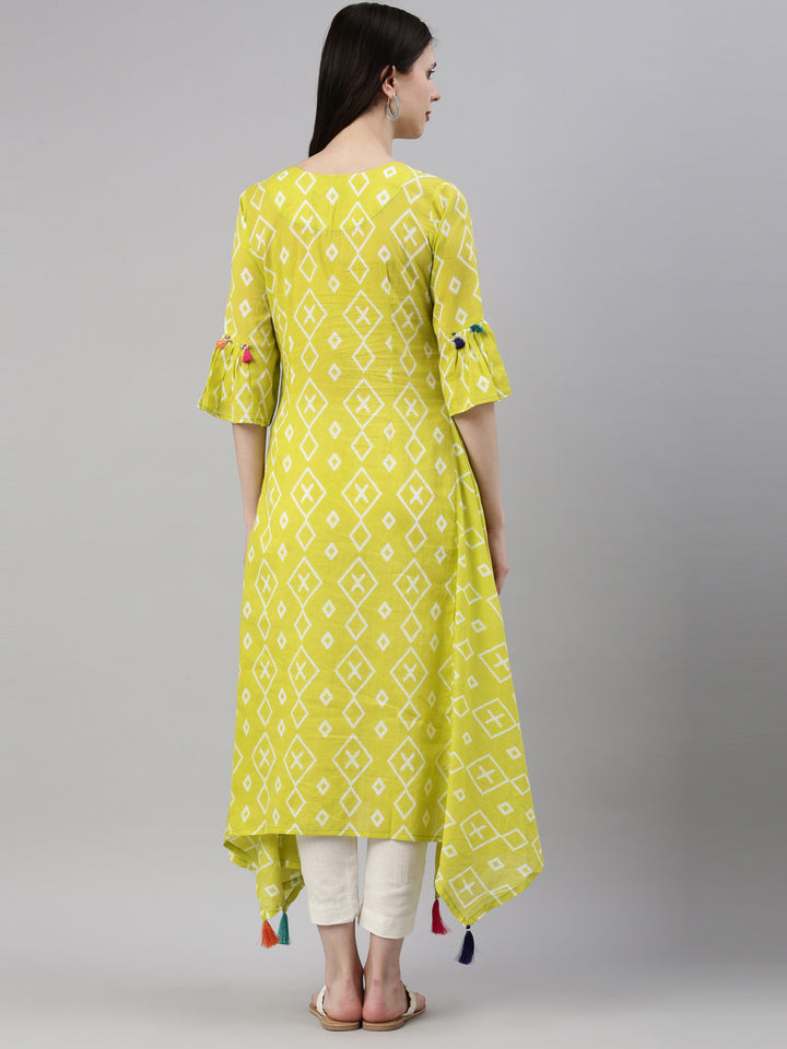 Neerus Lemon Color Mulmul Fabric Kurta