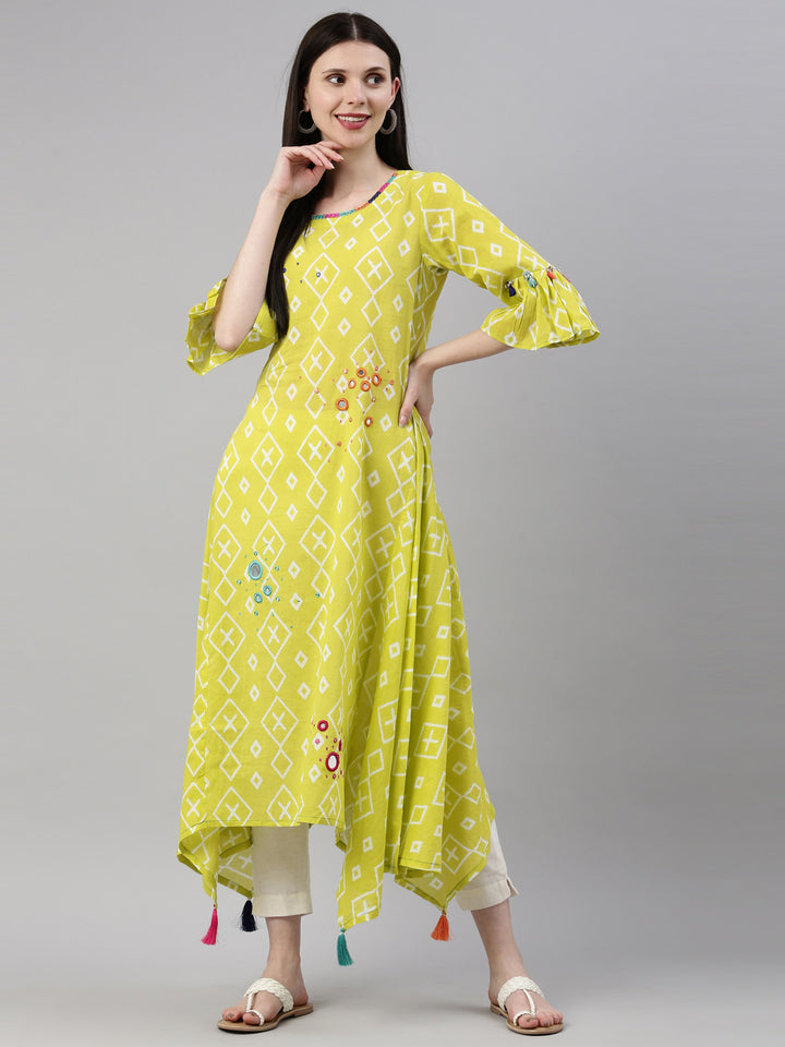 Neerus Lemon Color Mulmul Fabric Kurta