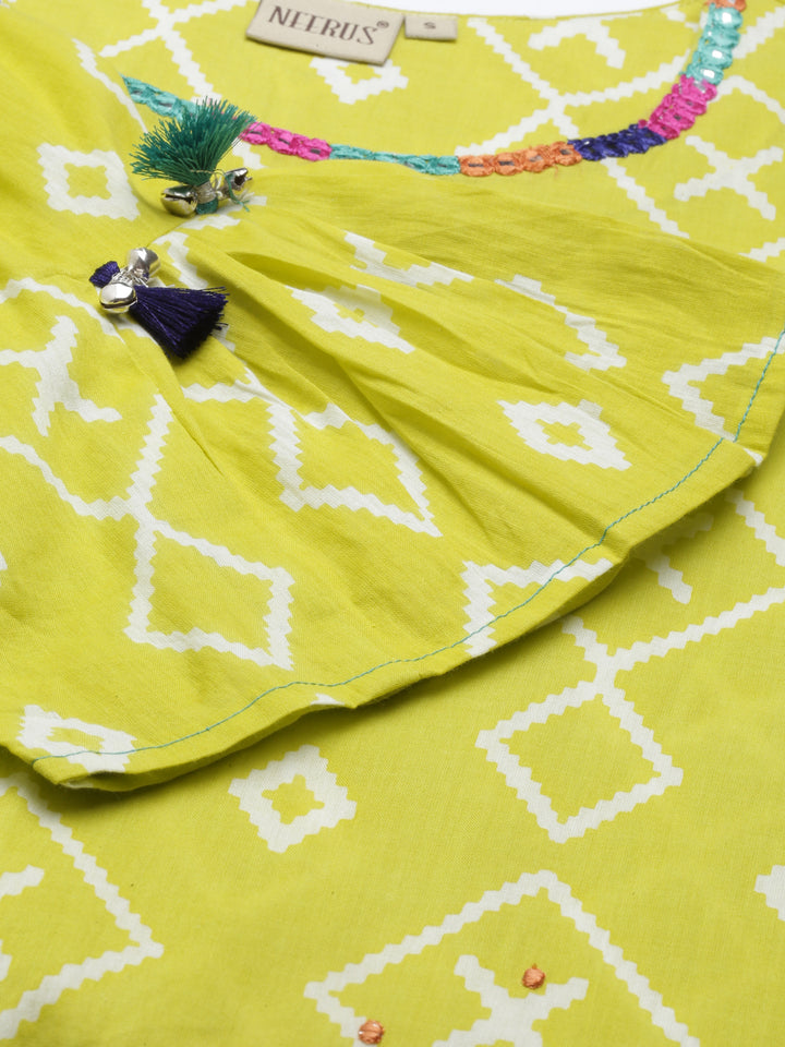 Neerus Lemon Color Mulmul Fabric Kurta