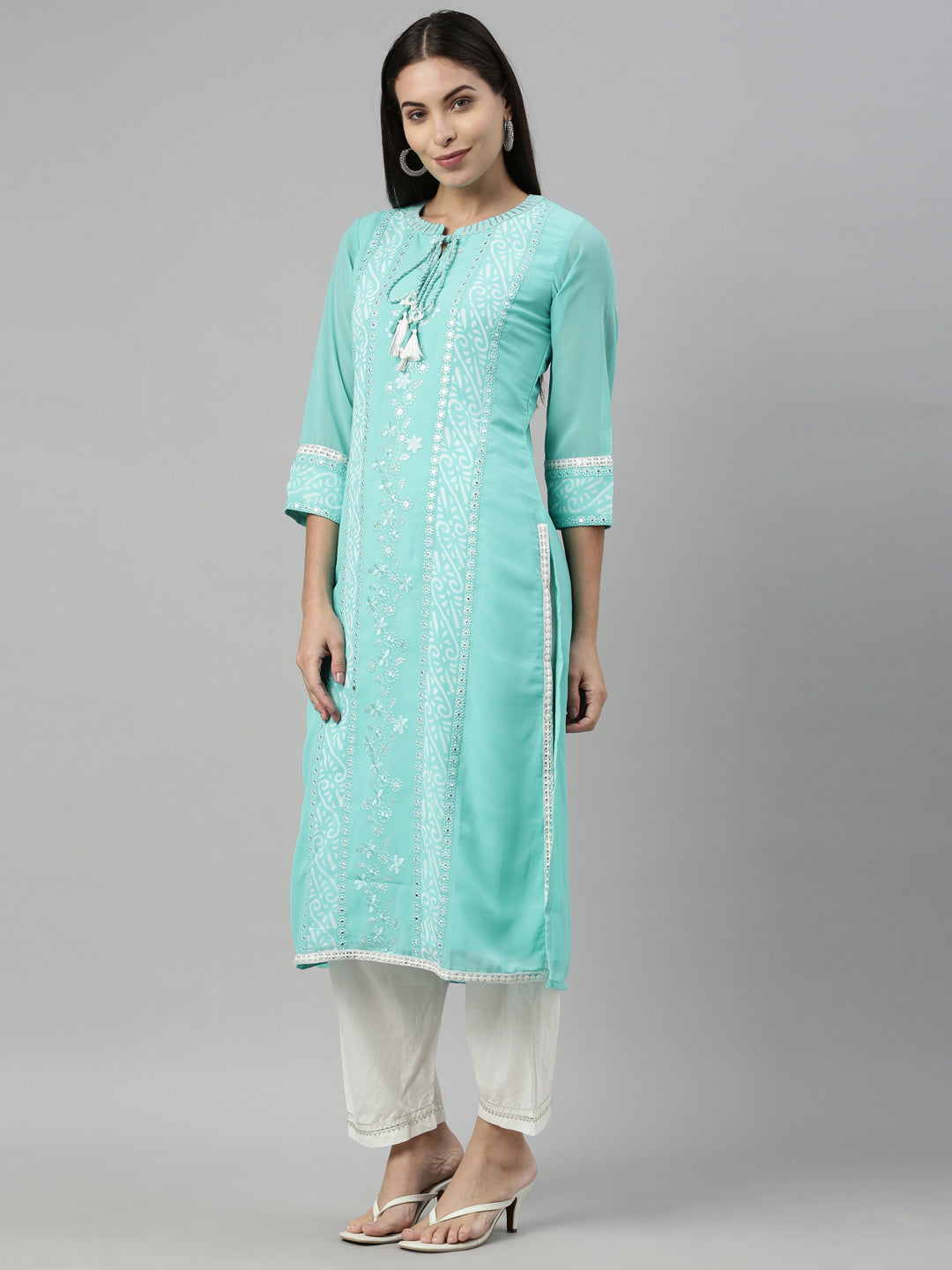 Neeru'S SEA GREEN Color GEORGETTE Fabric kurta