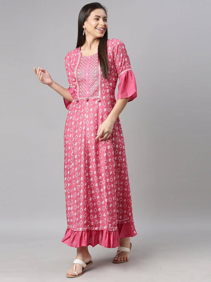 Neerus Rani Pink Color Muslin Fabric Kurta
