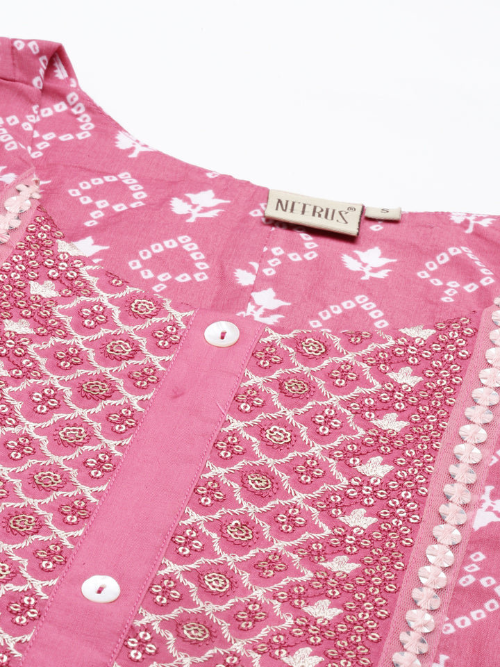 Neerus Rani Pink Color Muslin Fabric Kurta