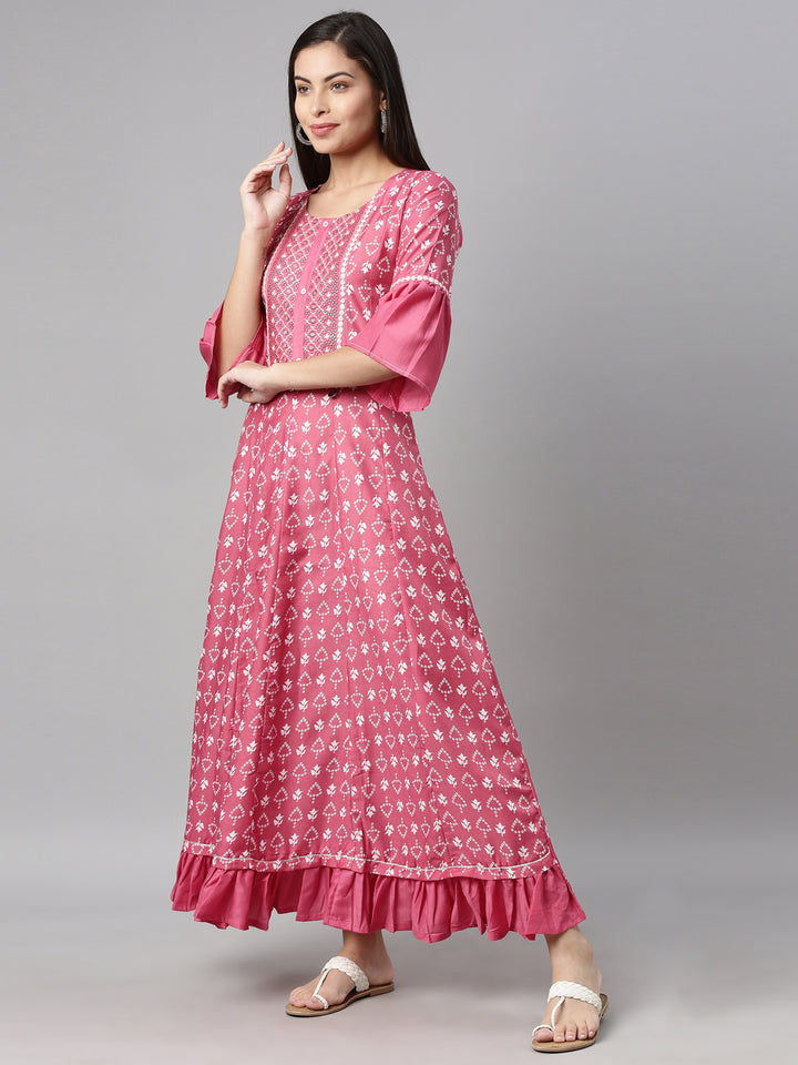 Neerus Rani Pink Color Muslin Fabric Kurta