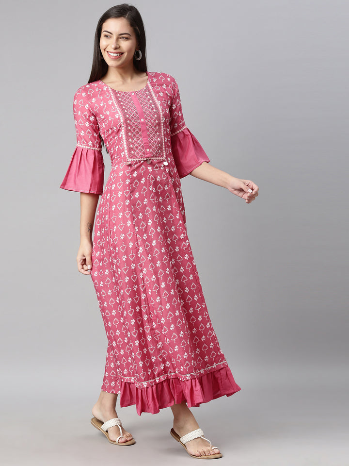 Neerus Rani Pink Color Muslin Fabric Kurta