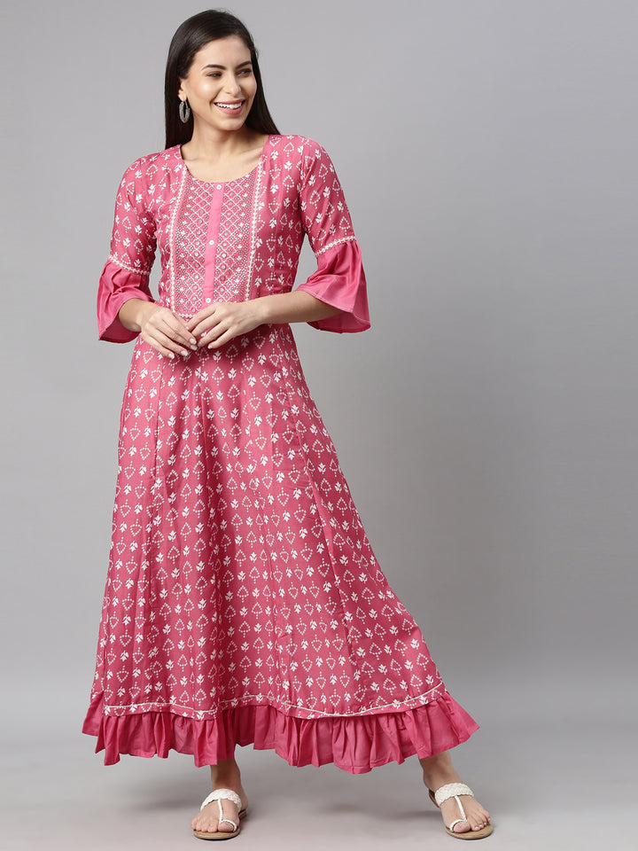 Neerus Rani Pink Color Muslin Fabric Kurta
