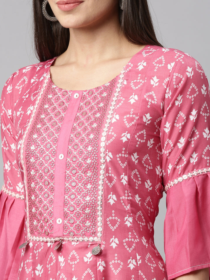 Neerus Rani Pink Color Muslin Fabric Kurta