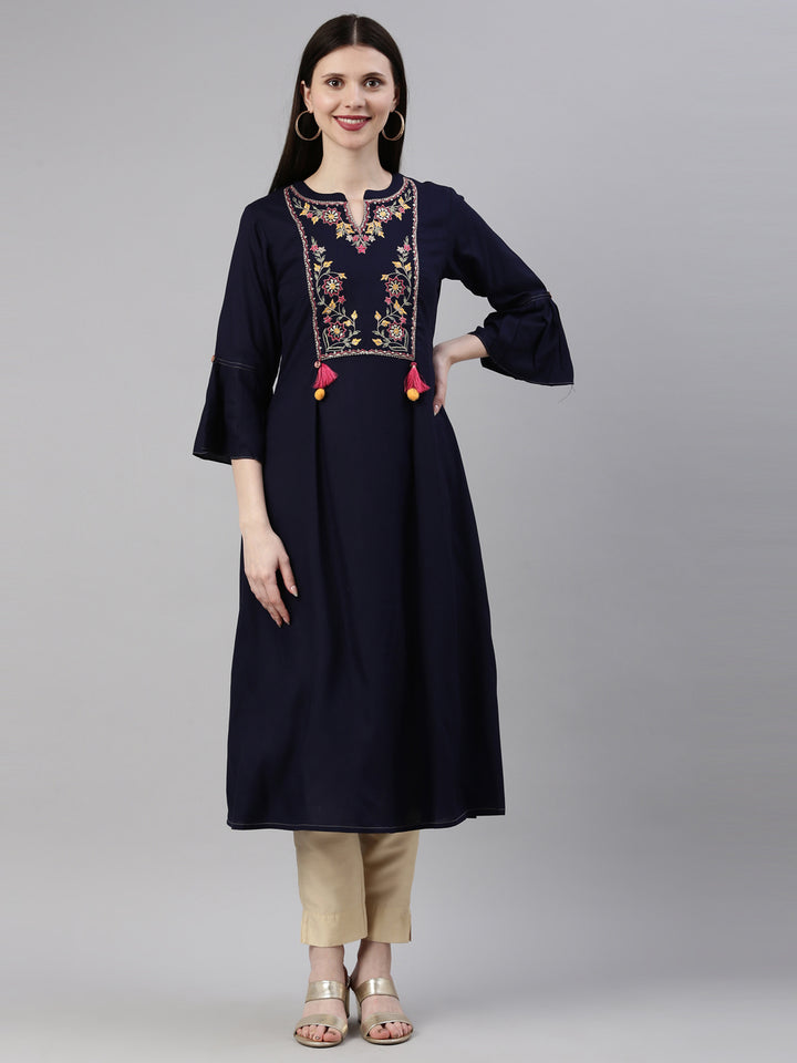 Neerus Navy Blue Color Rayon Fabric Kurta