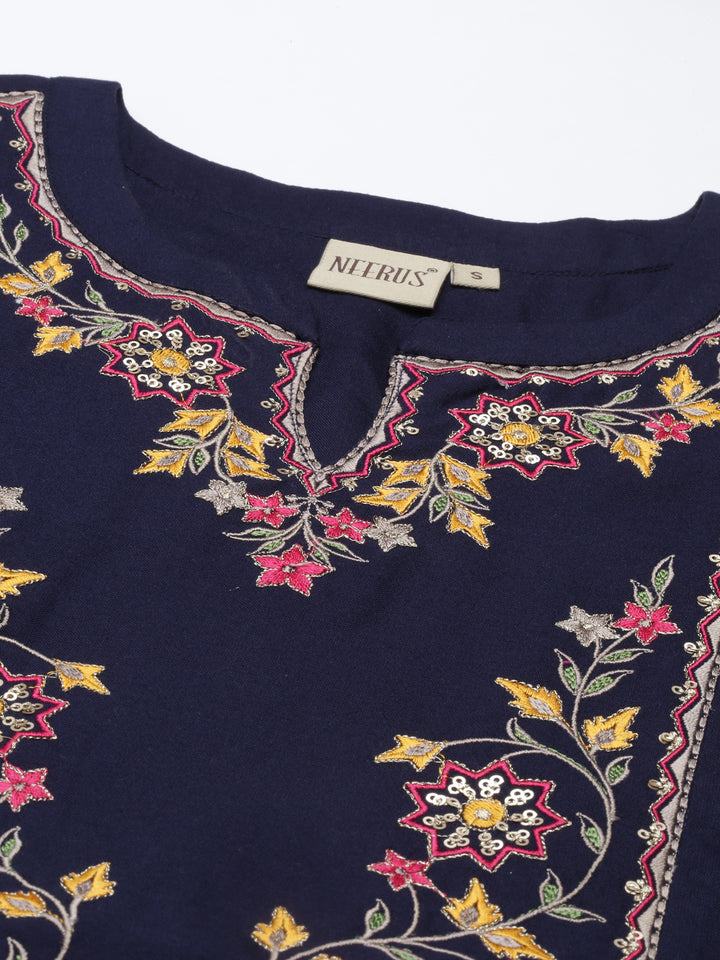 Neerus Navy Blue Color Rayon Fabric Kurta