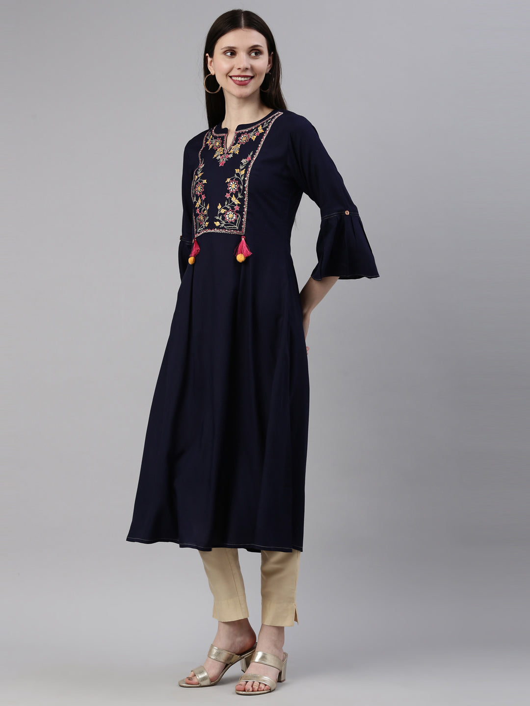 Neeru'S Navy Blue Color Rayon Fabric Kurta