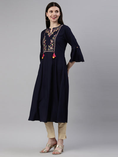 Neeru'S Navy Blue Color Rayon Fabric Kurta