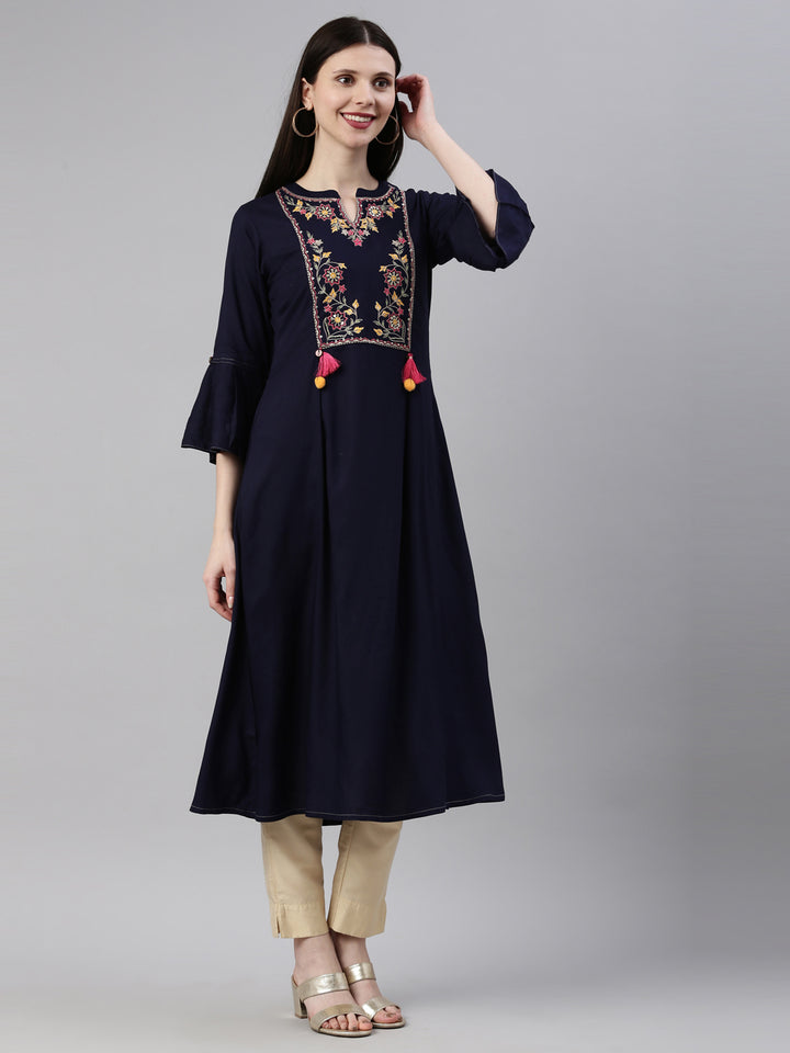 Neerus Navy Blue Color Rayon Fabric Kurta