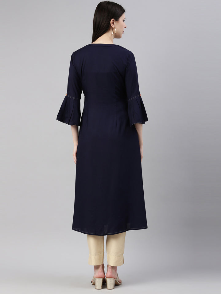 Neerus Navy Blue Color Rayon Fabric Kurta