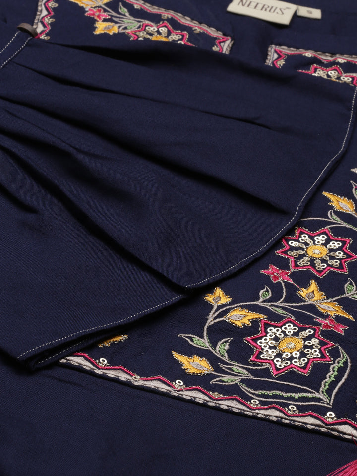 Neerus Navy Blue Color Rayon Fabric Kurta