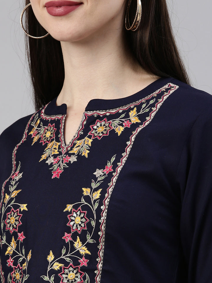 Neerus Navy Blue Color Rayon Fabric Kurta