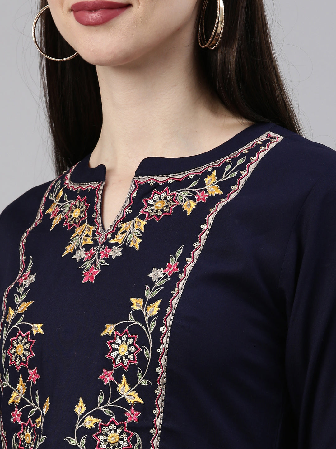 Neeru'S Navy Blue Color Rayon Fabric Kurta