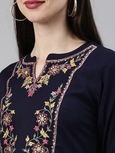 Neeru'S Navy Blue Color Rayon Fabric Kurta