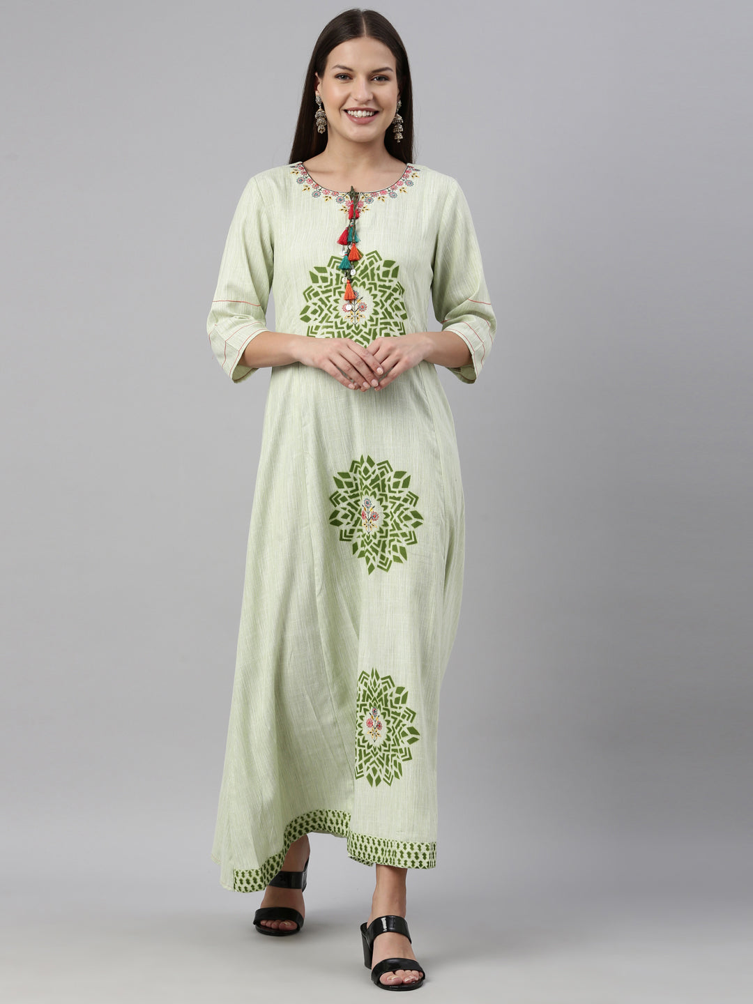 Neeru'S Pista Color Handloom Fabric Kurta
