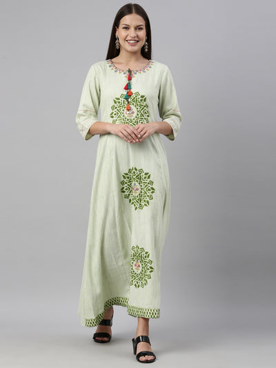 Neeru'S Pista Color Handloom Fabric Kurta