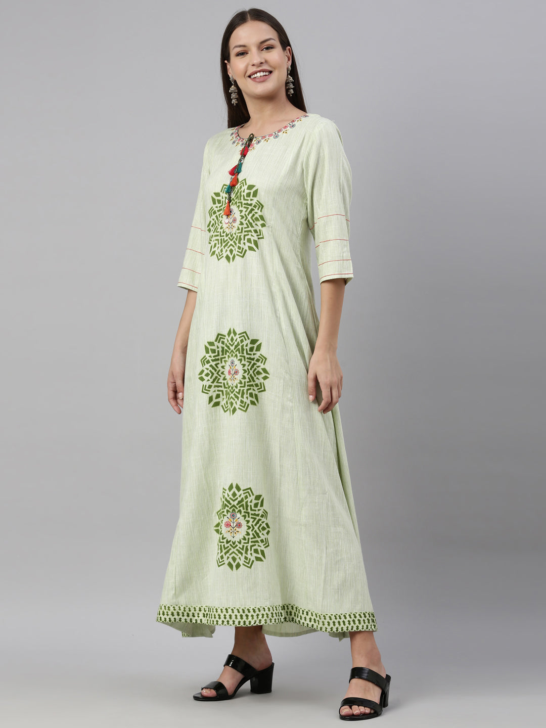Neeru'S Pista Color Handloom Fabric Kurta