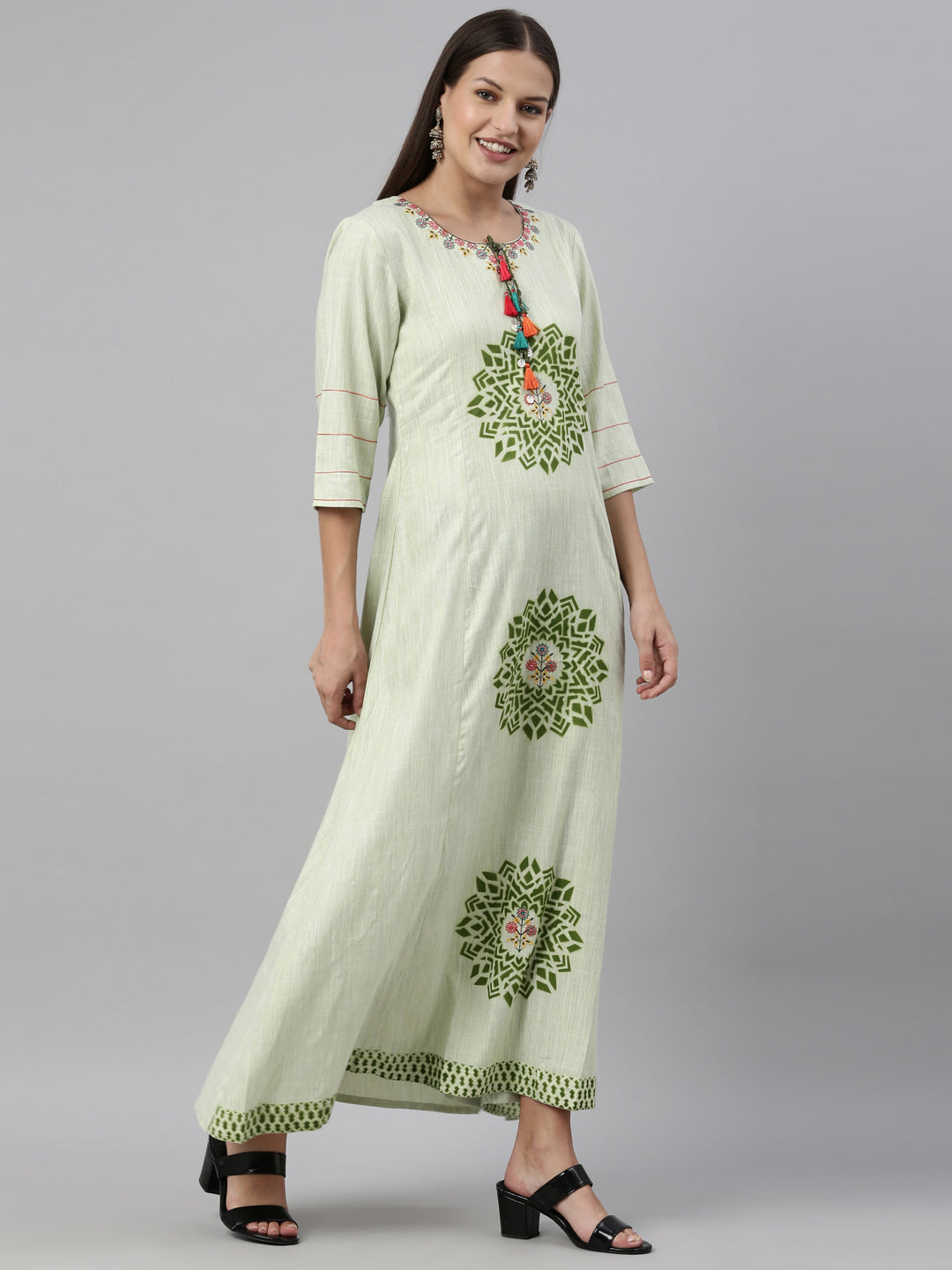 Neeru'S Pista Color Handloom Fabric Kurta
