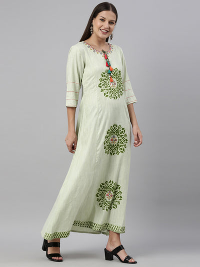 Neeru'S Pista Color Handloom Fabric Kurta