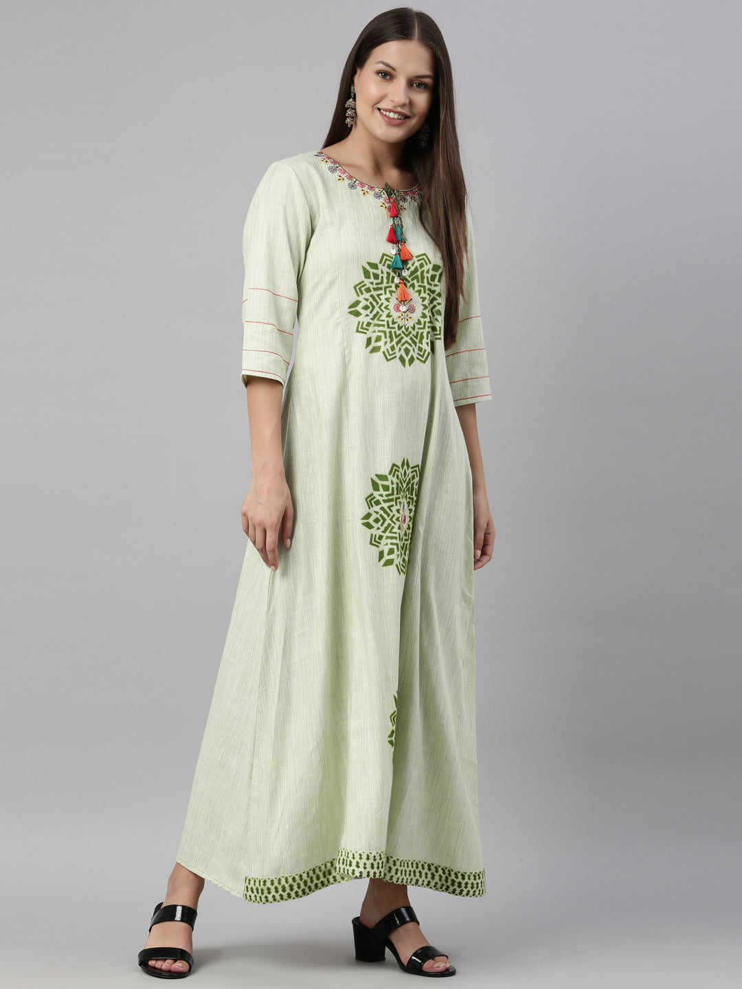 Neeru'S Pista Color Handloom Fabric Kurta
